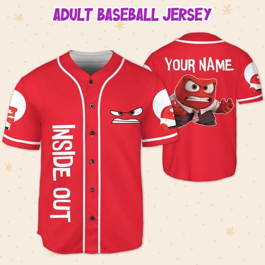 Personalized Disney Inside Out Anger Red, Disneyland Baseball Jersey