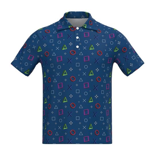 Gamer Play Video Game Station Gaming Controller eSports Black White Blue Red, Men Women Short Sleeve Collar Collared Polo Tee