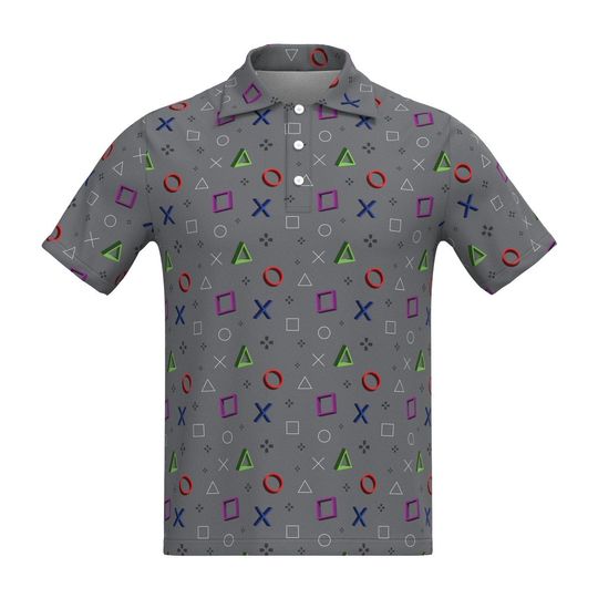 Gamer Play Video Game Station Gaming Controller eSports Black White Blue Red, Men Women Short Sleeve Collar Collared Polo Tee