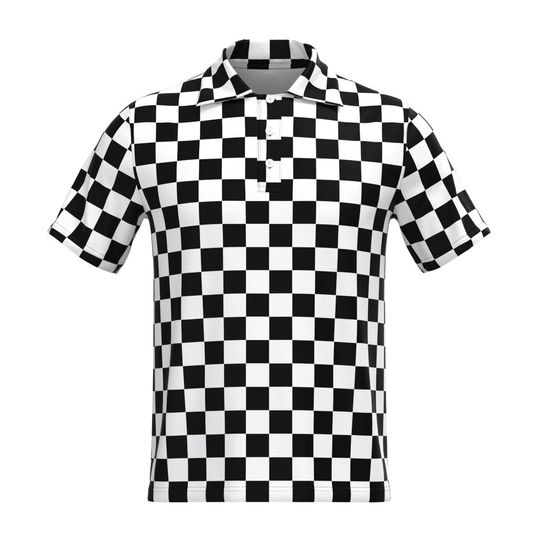 Black White Geometric Pattern Check Checker Box Houndstooth Triangle Hexagon Horizontal Diagonal Stripes Herringbone Collar Polo Tee