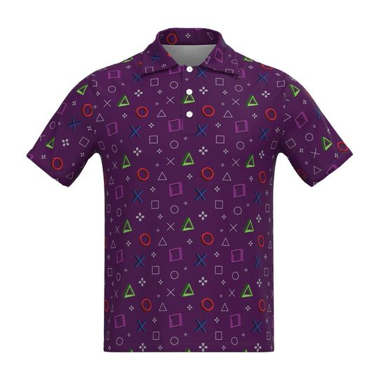 Gamer Play Video Game Station Gaming Controller eSports Black White Blue Red, Men Women Short Sleeve Collar Collared Polo Tee