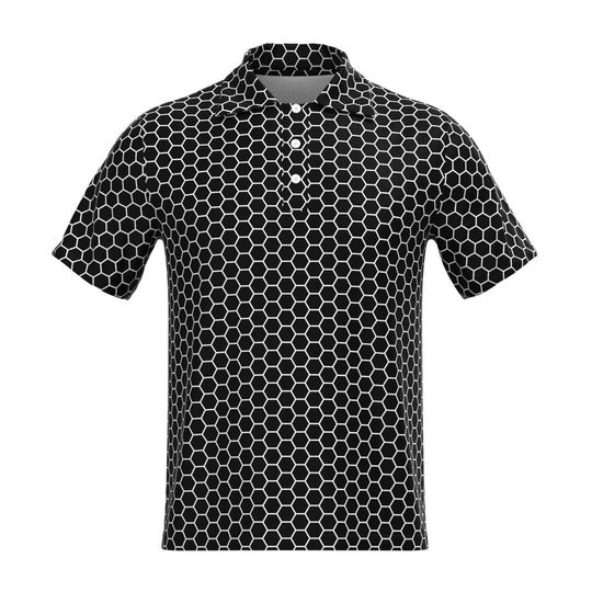 Black White Geometric Pattern Check Checker Box Houndstooth Triangle Hexagon Horizontal Diagonal Stripes Herringbone Collar Polo Tee