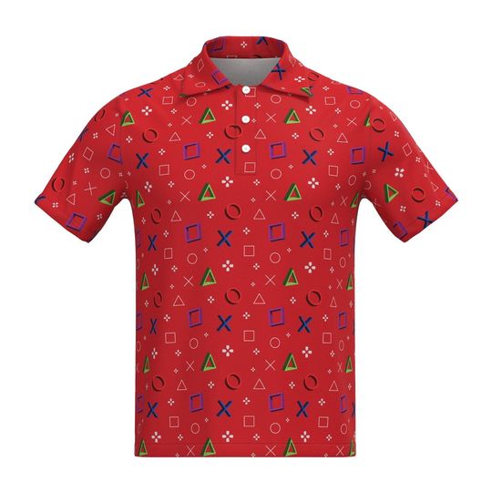 Gamer Play Video Game Station Gaming Controller eSports Black White Blue Red, Men Women Short Sleeve Collar Collared Polo Tee