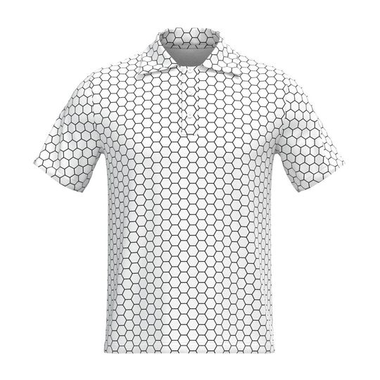 Black White Geometric Pattern Check Checker Box Houndstooth Triangle Hexagon Horizontal Diagonal Stripes Herringbone Collar Polo Tee