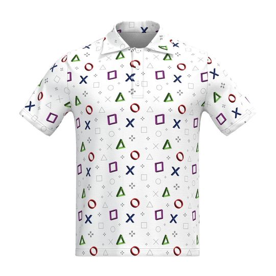 Gamer Play Video Game Station Gaming Controller eSports Black White Blue Red, Men Women Short Sleeve Collar Collared Polo Tee