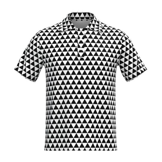 Black White Geometric Pattern Check Checker Box Houndstooth Triangle Hexagon Horizontal Diagonal Stripes Herringbone Collar Polo Tee
