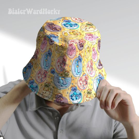 Eevee Evolution Bottle Bucket Hat, Evolution Bucket, Cute Hat, Anime Bucket, Eevee Evolution Gifts