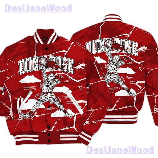 Dunkare Red Taxi 12s Varsity Jacket - Pose Skeleton Crack Varsity Jacket Unisex