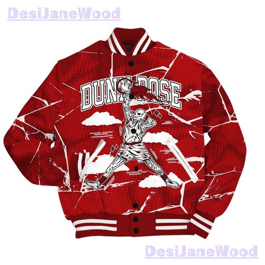 Dunkare Red Taxi 12s Varsity Jacket - Pose Skeleton Crack Varsity Jacket Unisex