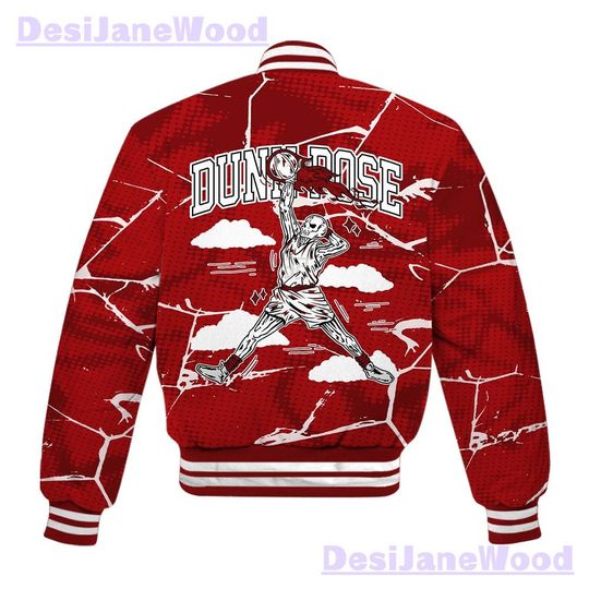 Dunkare Red Taxi 12s Varsity Jacket - Pose Skeleton Crack Varsity Jacket Unisex