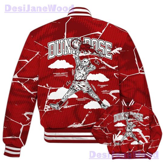 Dunkare Red Taxi 12s Varsity Jacket - Pose Skeleton Crack Varsity Jacket Unisex