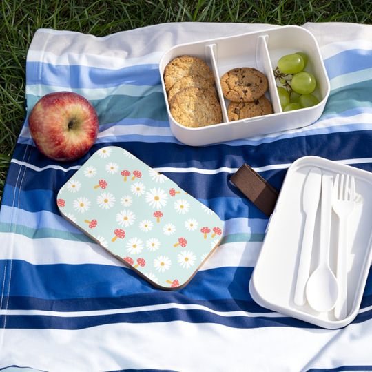 Daisies and Mushrooms Bento Lunch Box, Student Lunch Box, Back To School Gift