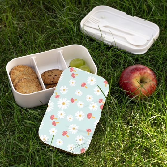 Daisies and Mushrooms Bento Lunch Box, Student Lunch Box, Back To School Gift