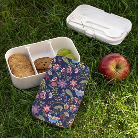 Jacobean Flowers Bento Lunch Box, Student Lunch Box, Back To School Gift