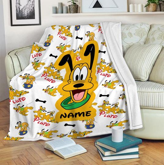 Personalized Name Disney Pluto Blanket, Custom Name Blanket