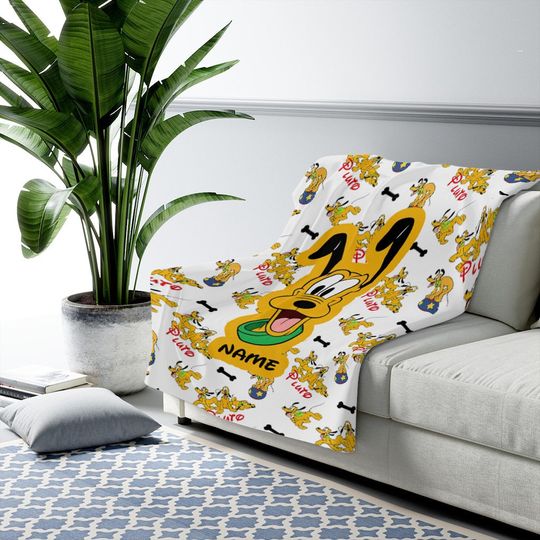 Personalized Name Disney Pluto Blanket, Custom Name Blanket