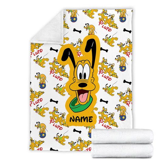 Personalized Name Disney Pluto Blanket, Custom Name Blanket