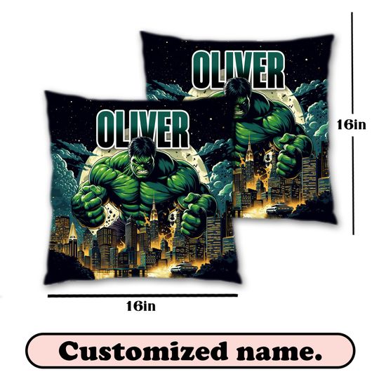 Hulk pillow personalized with your name, Disney Throw Pillows, 100% polyester - Includes padding, zipper for easy washing