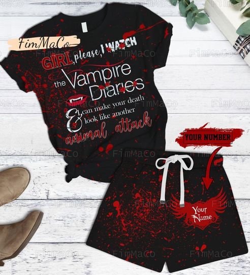 Personalized Vampire Diaries Short Pajama Sets, Vampire Diaries Merch