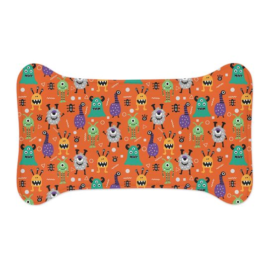 Monsters on Orange Print Pet Bowls Mats