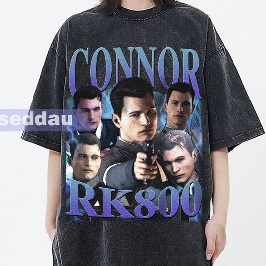 Connor Rk800 Vintage Washed T-Shirt, Connor Rk800 Vintage Homage Graphic Unisex Short Sleeve, Bootleg Retro 90's Fans Gift