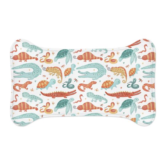 Watercolor Reptiles Print Pet Bowls Mats