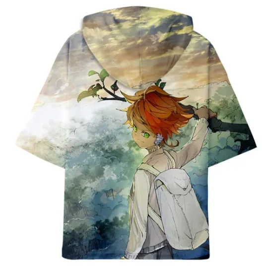Anime The Promised NeverLand 3D Short Sleeve Loose Shirt Hoodie, Hooded T-Shirt