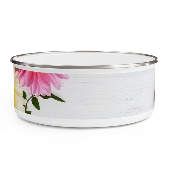 Flower Enamel Bowl, Cereal Bowl, Ice Cream Bowl, Popcorn Bowl Chili and Soup Bowl