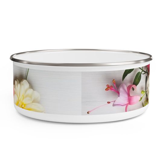 Flower Enamel Bowl, Cereal Bowl, Ice Cream Bowl, Popcorn Bowl Chili and Soup Bowl
