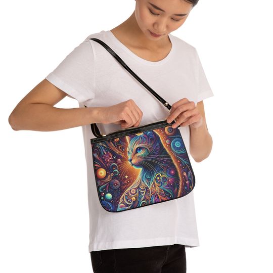 Mystic Whimsical Cat Small Shoulder Bag, Matching Fashion Apparel Accessories For Her Gift