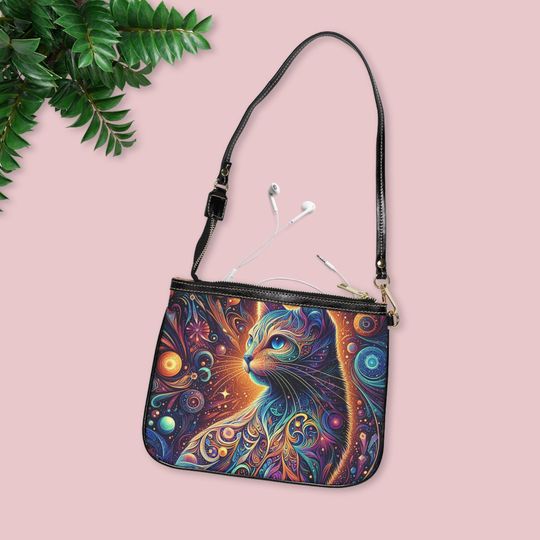 Mystic Whimsical Cat Small Shoulder Bag, Matching Fashion Apparel Accessories For Her Gift