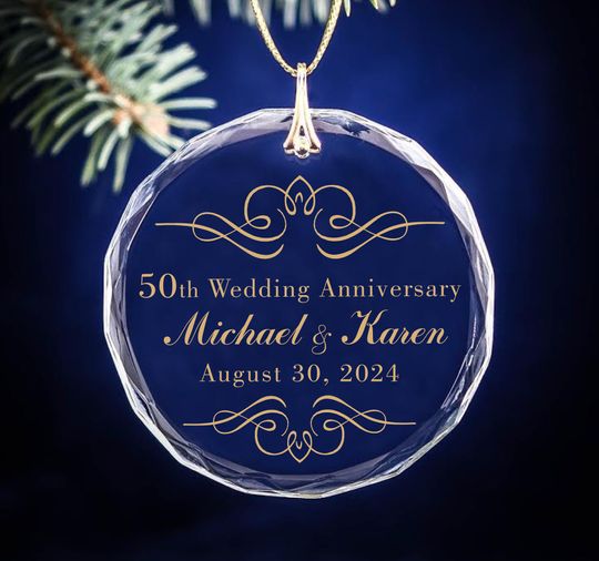 Pretty Flourish 50th Golden Wedding Anniversary Christmas Ornament Keepsake Circle