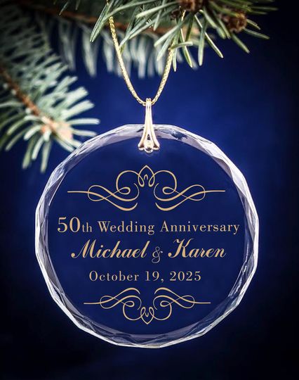 Pretty Flourish 50th Golden Wedding Anniversary Christmas Ornament Keepsake Circle