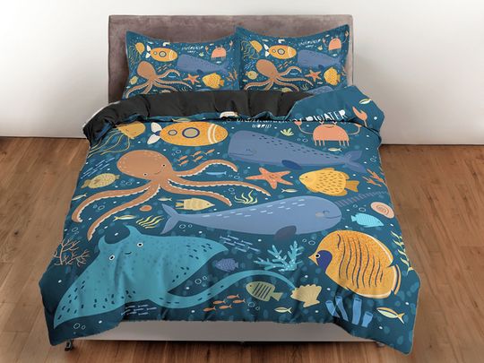 Whale Comfortable Cotton Three-Piece Bedding Set, Bedroom Decor, Gifts for Friends
