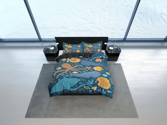 Whale Comfortable Cotton Three-Piece Bedding Set, Bedroom Decor, Gifts for Friends