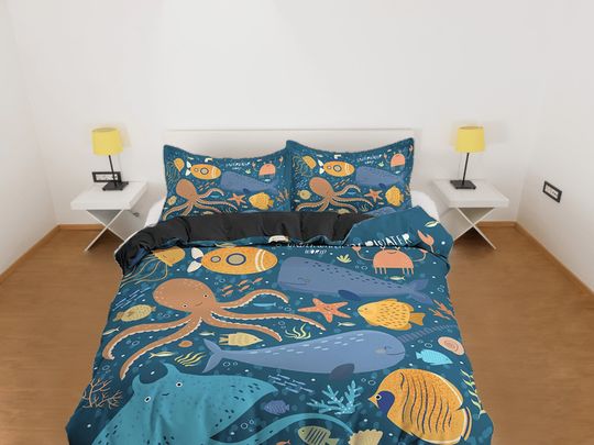 Whale Comfortable Cotton Three-Piece Bedding Set, Bedroom Decor, Gifts for Friends