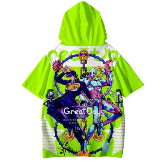 JoJo's Bizarre Adventure Jotaro Kujo Short Sleeve Hoodie Shirt Thin Material