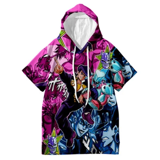 JoJo's Bizarre Adventure Jotaro Kujo Short Sleeve Hoodie Shirt Thin Material