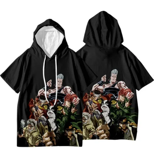 JoJo's Bizarre Adventure Jotaro Kujo Short Sleeve Hoodie Shirt Thin Material