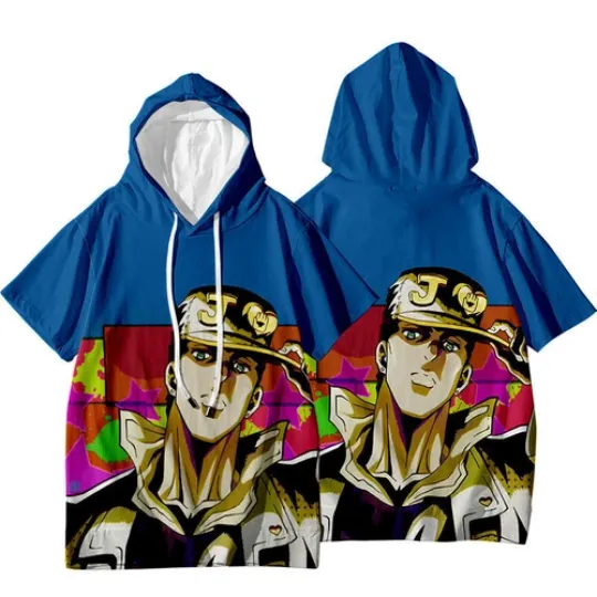 JoJo's Bizarre Adventure Jotaro Kujo Short Sleeve Hoodie Shirt Thin Material
