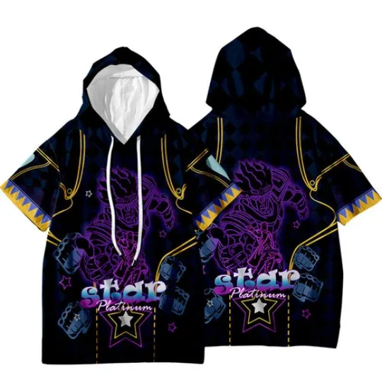 JoJo's Bizarre Adventure Jotaro Kujo Short Sleeve Hoodie Shirt Thin Material