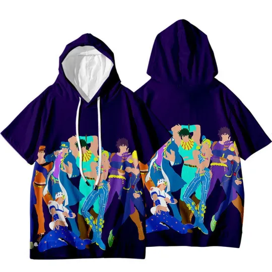 JoJo's Bizarre Adventure Jotaro Kujo Short Sleeve Hoodie Shirt Thin Material