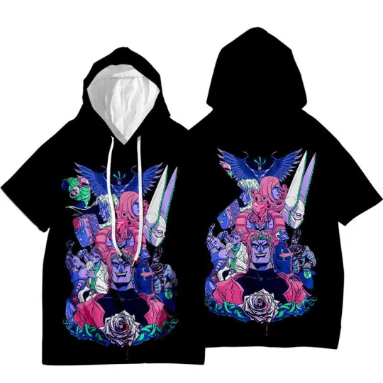 JoJo's Bizarre Adventure Jotaro Kujo Short Sleeve Hoodie Shirt Thin Material