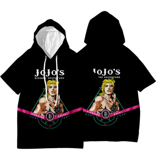 JoJo's Bizarre Adventure Jotaro Kujo Short Sleeve Hoodie Shirt Thin Material