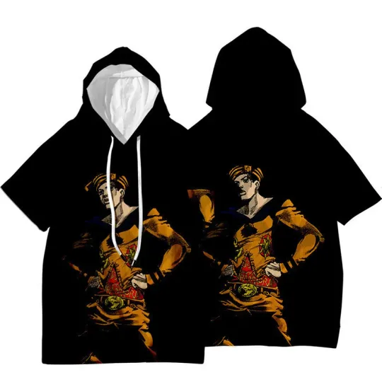 JoJo's Bizarre Adventure Jotaro Kujo Short Sleeve Hoodie Shirt Thin Material
