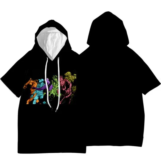 JoJo's Bizarre Adventure Jotaro Kujo Short Sleeve Hoodie Shirt Thin Material