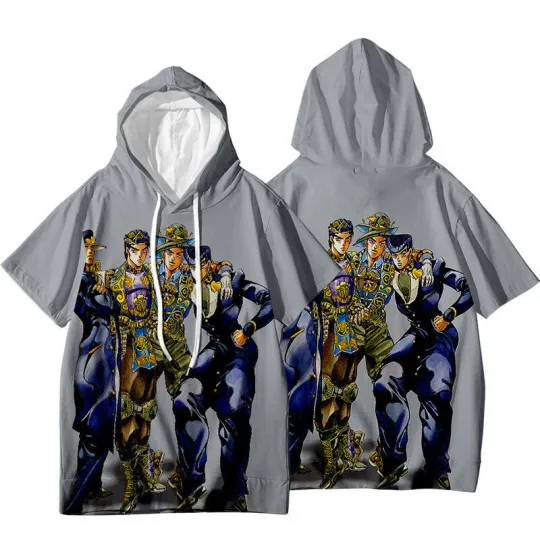 JoJo's Bizarre Adventure Jotaro Kujo Short Sleeve Hoodie Shirt Thin Material