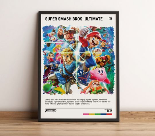 Super Smash Bros. Ultimate (2018) Nintendo Switch Poster - Video Game Art Print - Gaming Gift