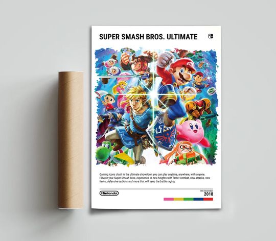 Super Smash Bros. Ultimate (2018) Nintendo Switch Poster - Video Game Art Print - Gaming Gift