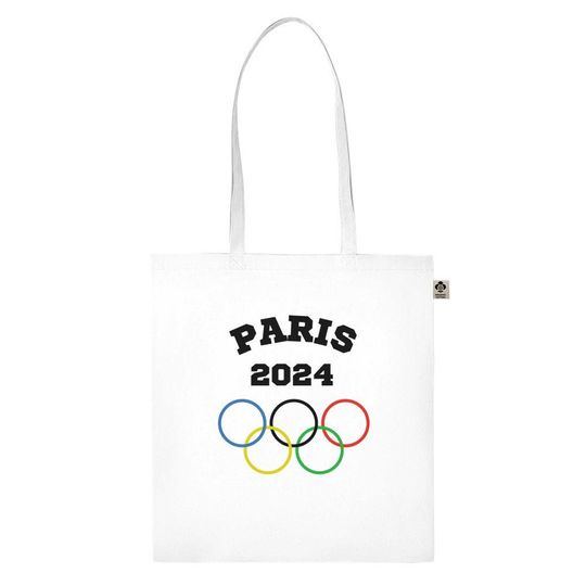 Paris Olympics 2024 Classic Tote Bag  White, Olympic rings - Organic Long Handles Tote Bag